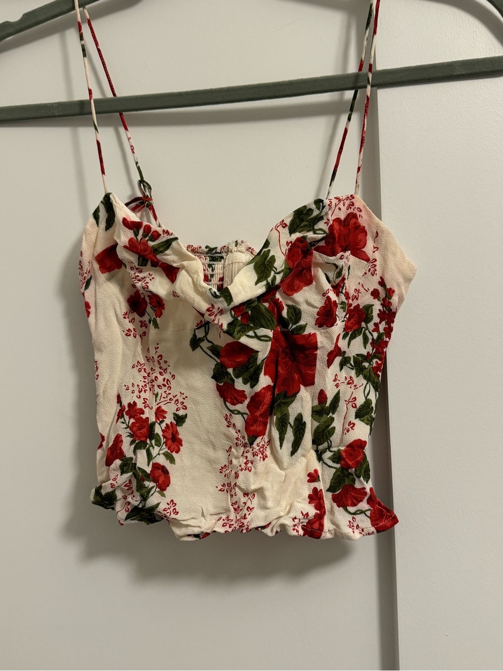 Reformation Red Floral Cami on Cream